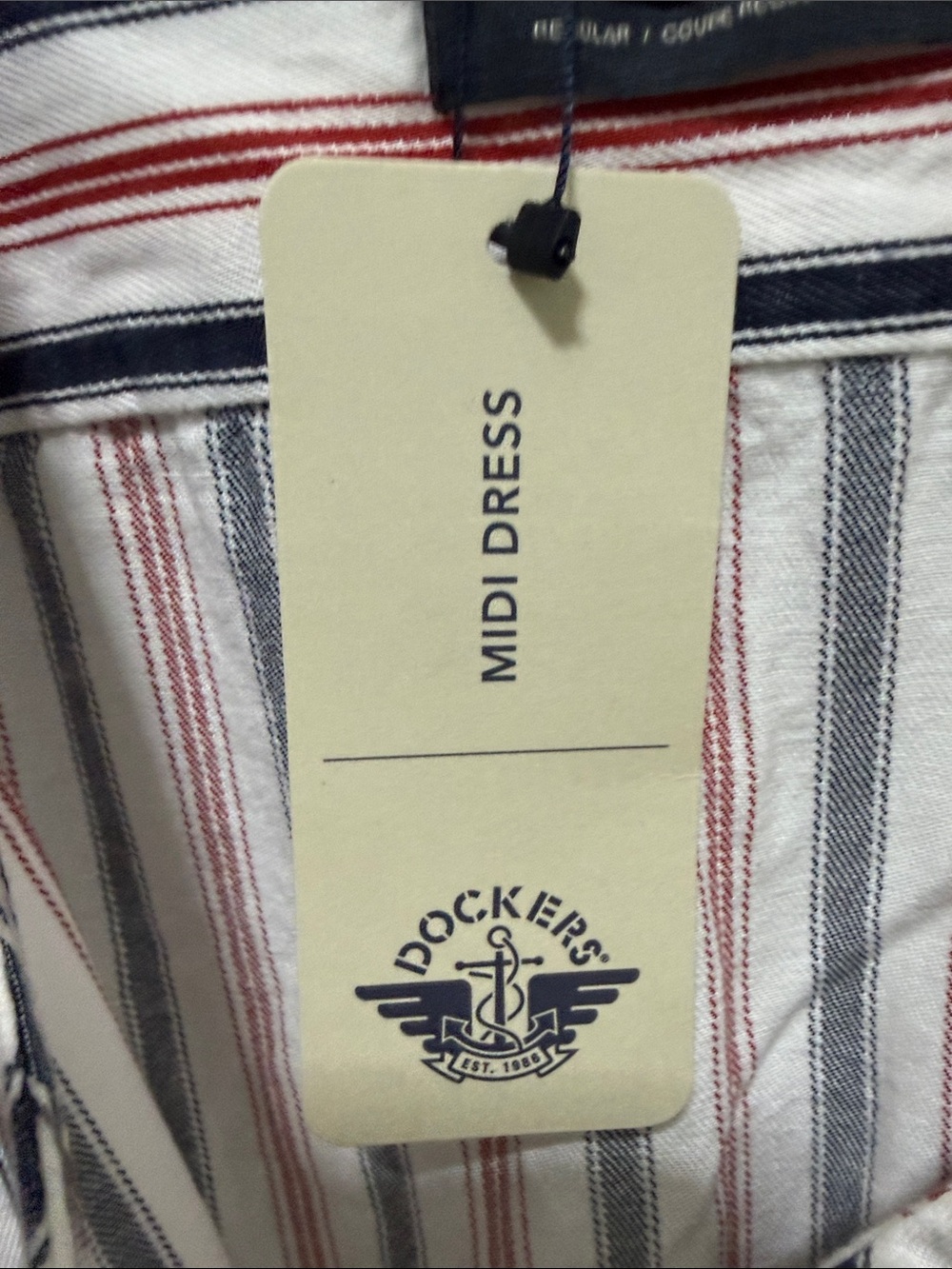 Dockers Striped Midi Dress with pockets in White, Red & Blue - Picture 9 of 10